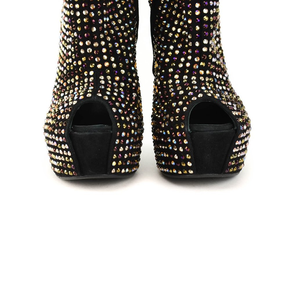 GIUSEPPE ZANOTTI: Black Leather & Crystals Booties - Picture 5 of 10